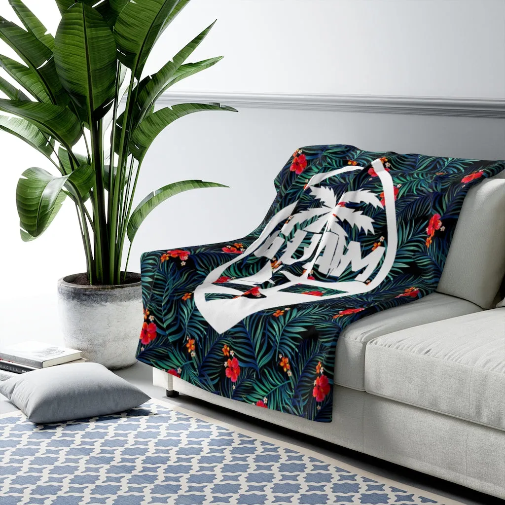 Guam Palm Blue Sherpa Fleece Blanket