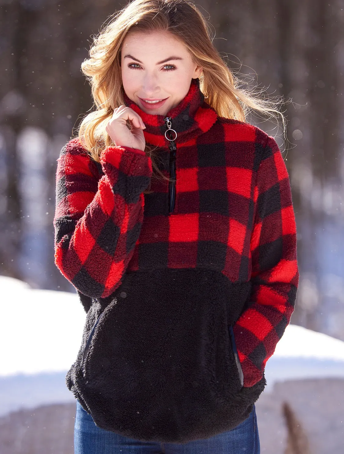 Half Plaid Pullover