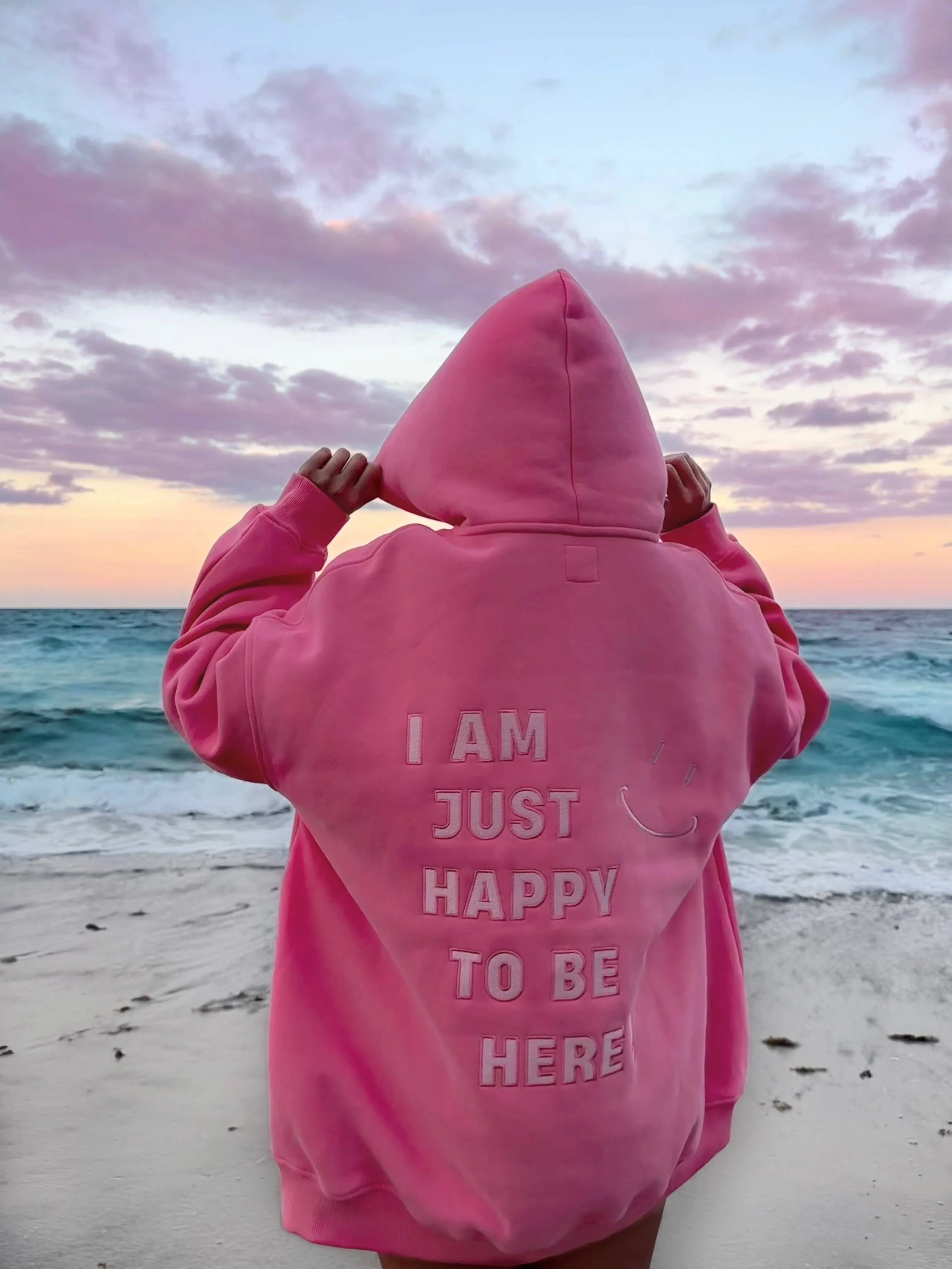 Hibiscus Pink I Am Just Happy To Be Here Hoodie