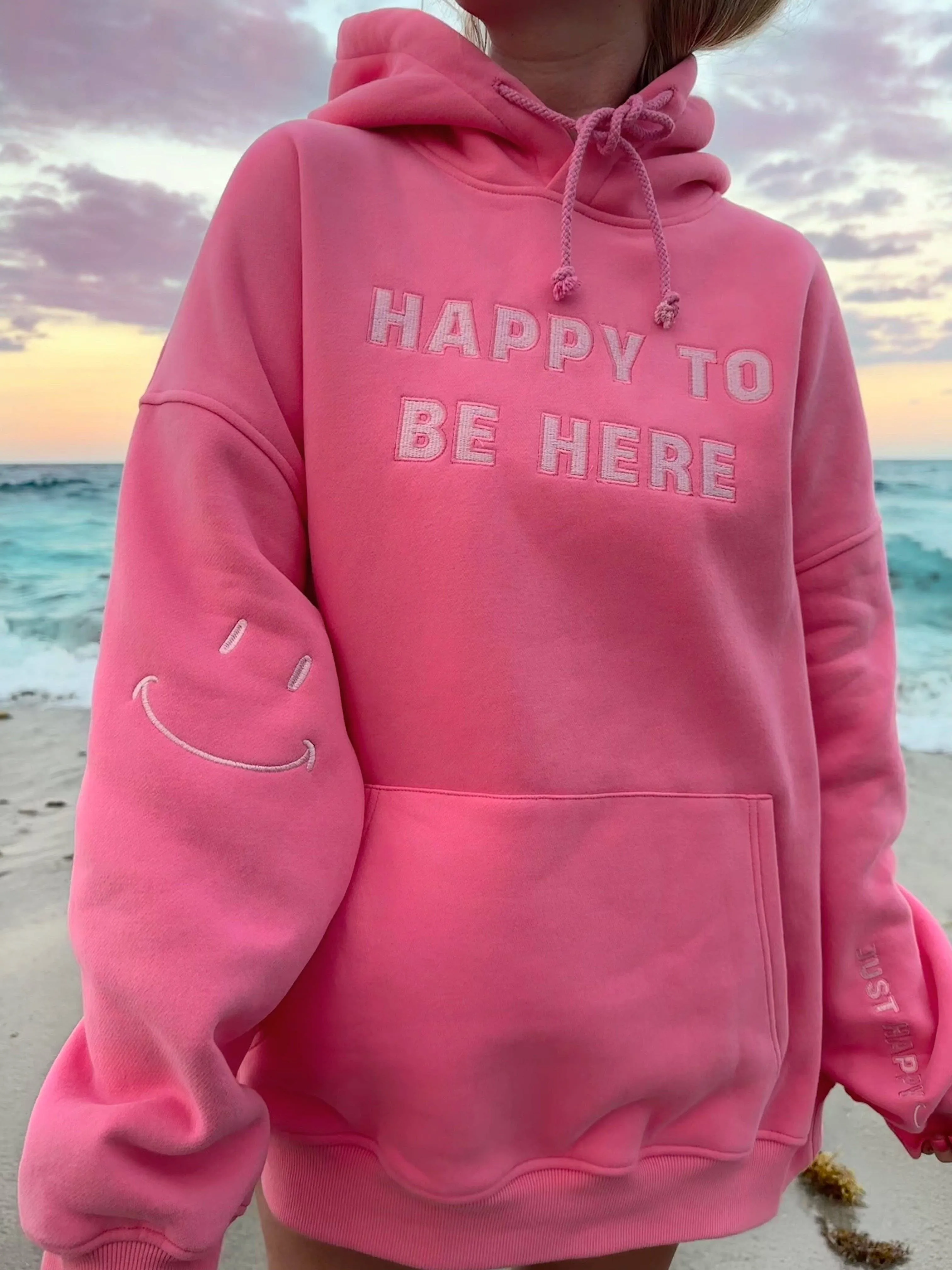 Hibiscus Pink I Am Just Happy To Be Here Hoodie