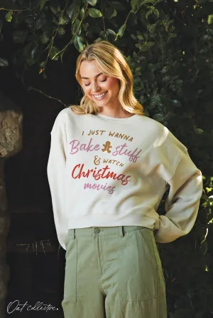 I JUST WANNA BAKE STUFF  Mid Graphic Sweatshirt: Heather Dust