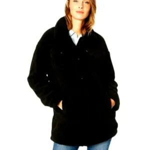 Levi's Women's Oversized Long Sherpa Trucker Jacket Black Size XS Zipper Snaps