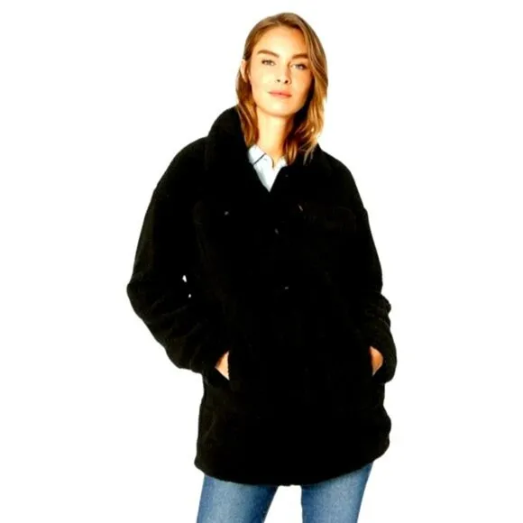 Levi's Women's Oversized Long Sherpa Trucker Jacket Black Size XS Zipper Snaps