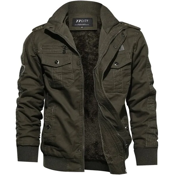 Long Sleeve Outdoor Casual Zipper Jackets Velvet Military Jacket