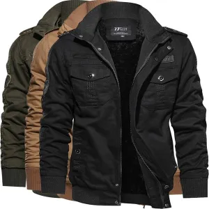 Long Sleeve Outdoor Casual Zipper Jackets Velvet Military Jacket
