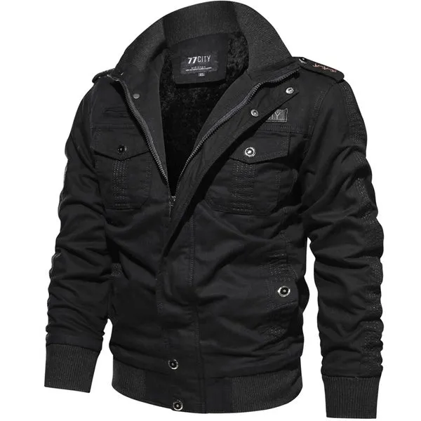 Long Sleeve Outdoor Casual Zipper Jackets Velvet Military Jacket
