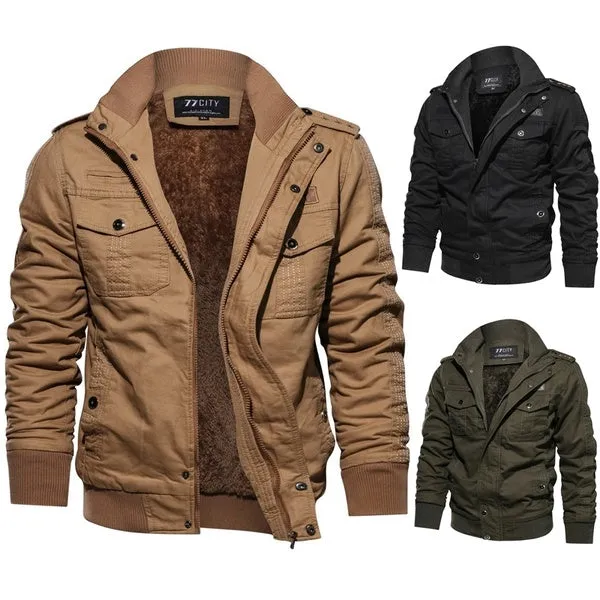Long Sleeve Outdoor Casual Zipper Jackets Velvet Military Jacket