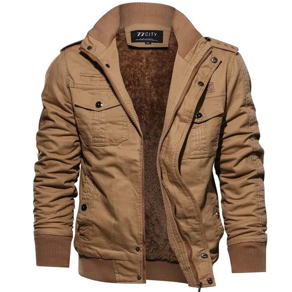 Long Sleeve Outdoor Casual Zipper Jackets Velvet Military Jacket