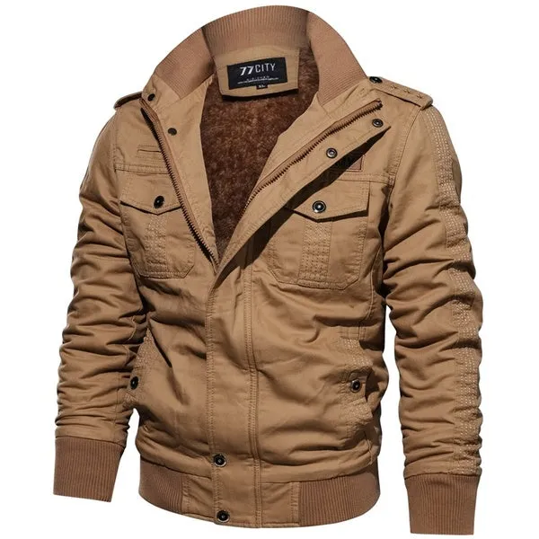 Long Sleeve Outdoor Casual Zipper Jackets Velvet Military Jacket