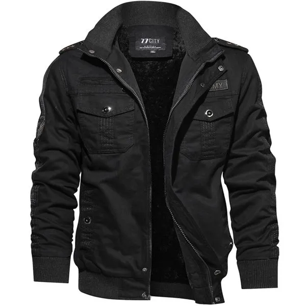 Long Sleeve Outdoor Casual Zipper Jackets Velvet Military Jacket