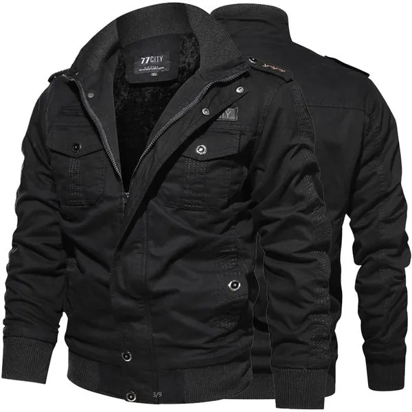 Long Sleeve Outdoor Casual Zipper Jackets Velvet Military Jacket