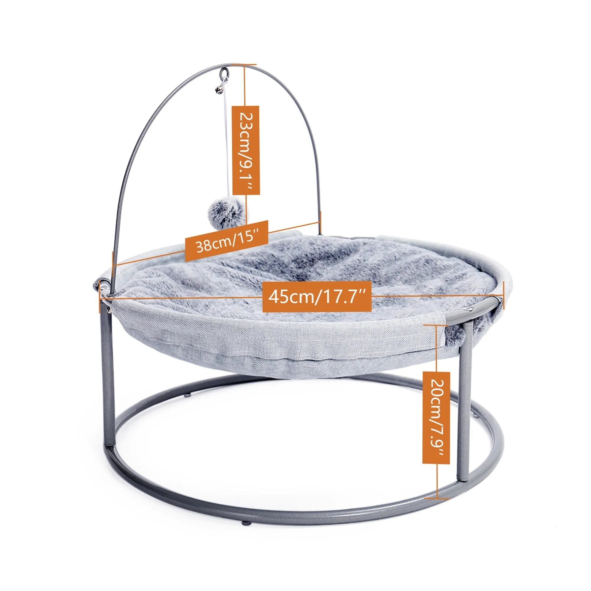 Luxury Indoor Cat Bed Soft Plush Cat Hammock Detachable Pet Bed Pet Lounge Spot with Dangling Ball for Cats, Small Dogs, Washable,Grey