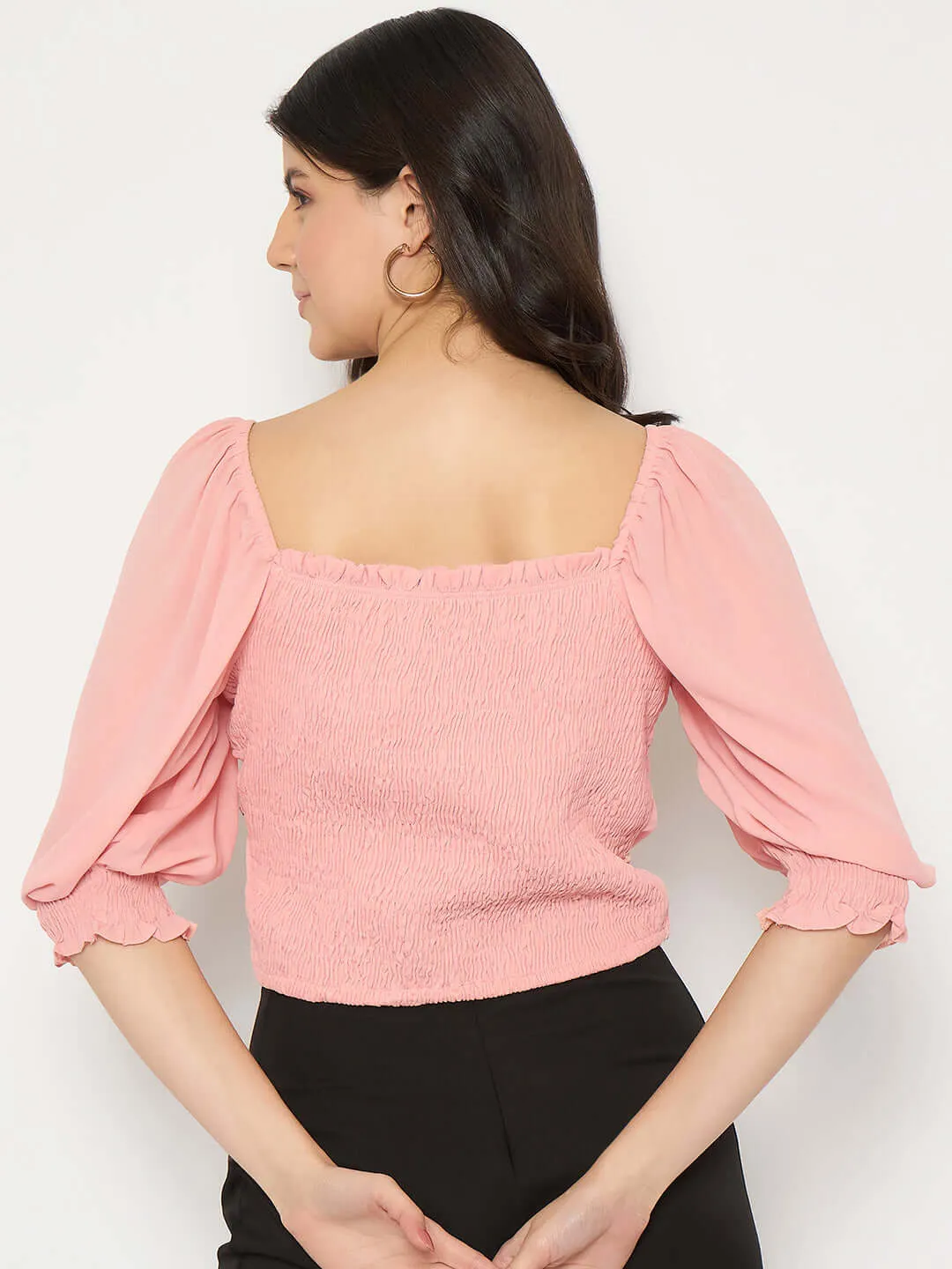 Madame Surplice Neck Peach Wrap Crop Top