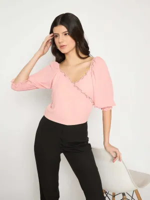 Madame Surplice Neck Peach Wrap Crop Top