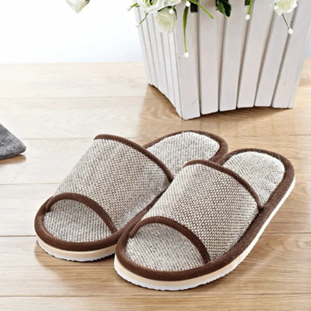 Men's And Women's Home Slippers Solid Colour Comfortable Flat Slippers Fashion Simple Linen Slippers Men's Shoes Women's Shoes