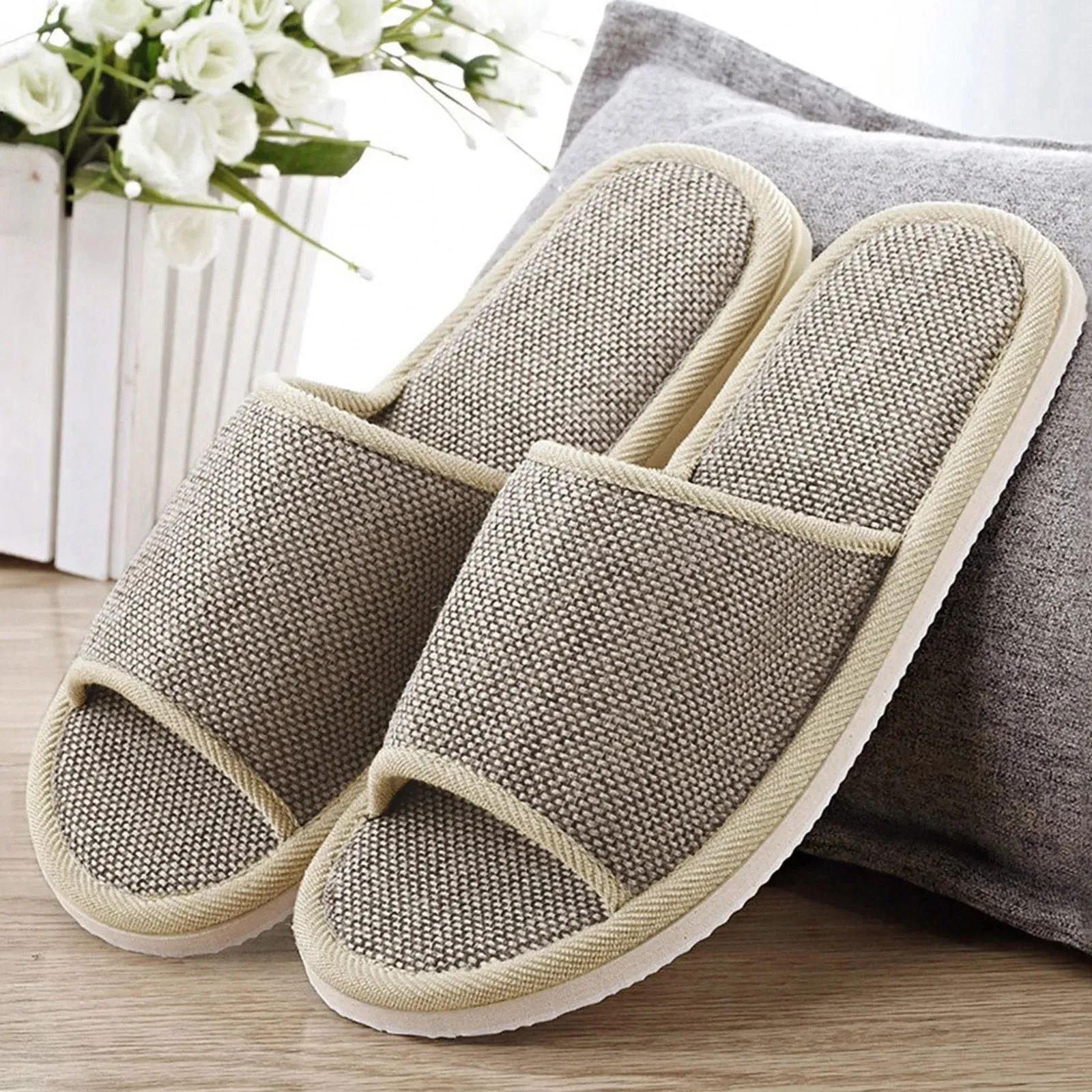 Men's And Women's Home Slippers Solid Colour Comfortable Flat Slippers Fashion Simple Linen Slippers Men's Shoes Women's Shoes