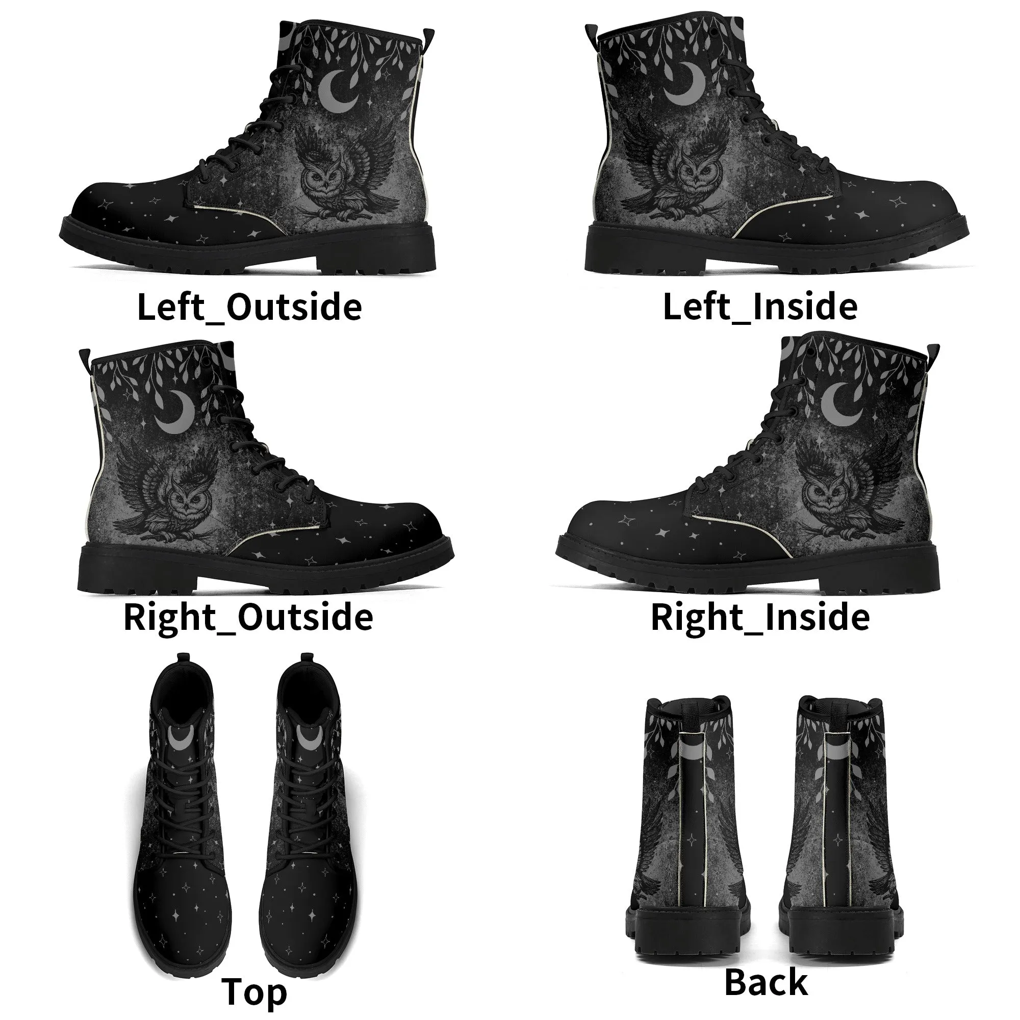 Mens Black Owl Vegan Boots