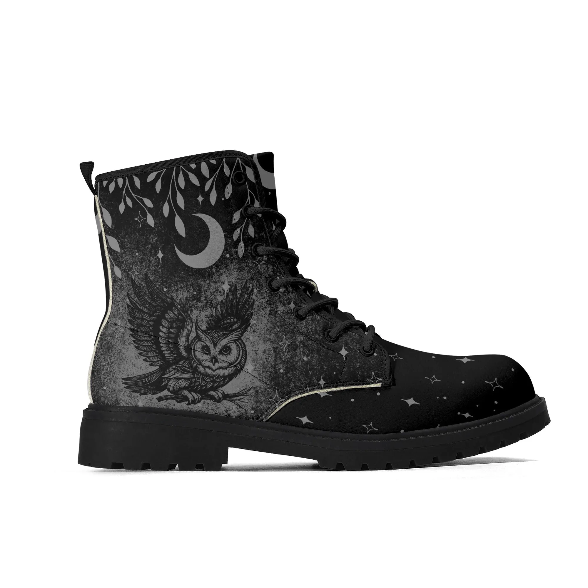 Mens Black Owl Vegan Boots