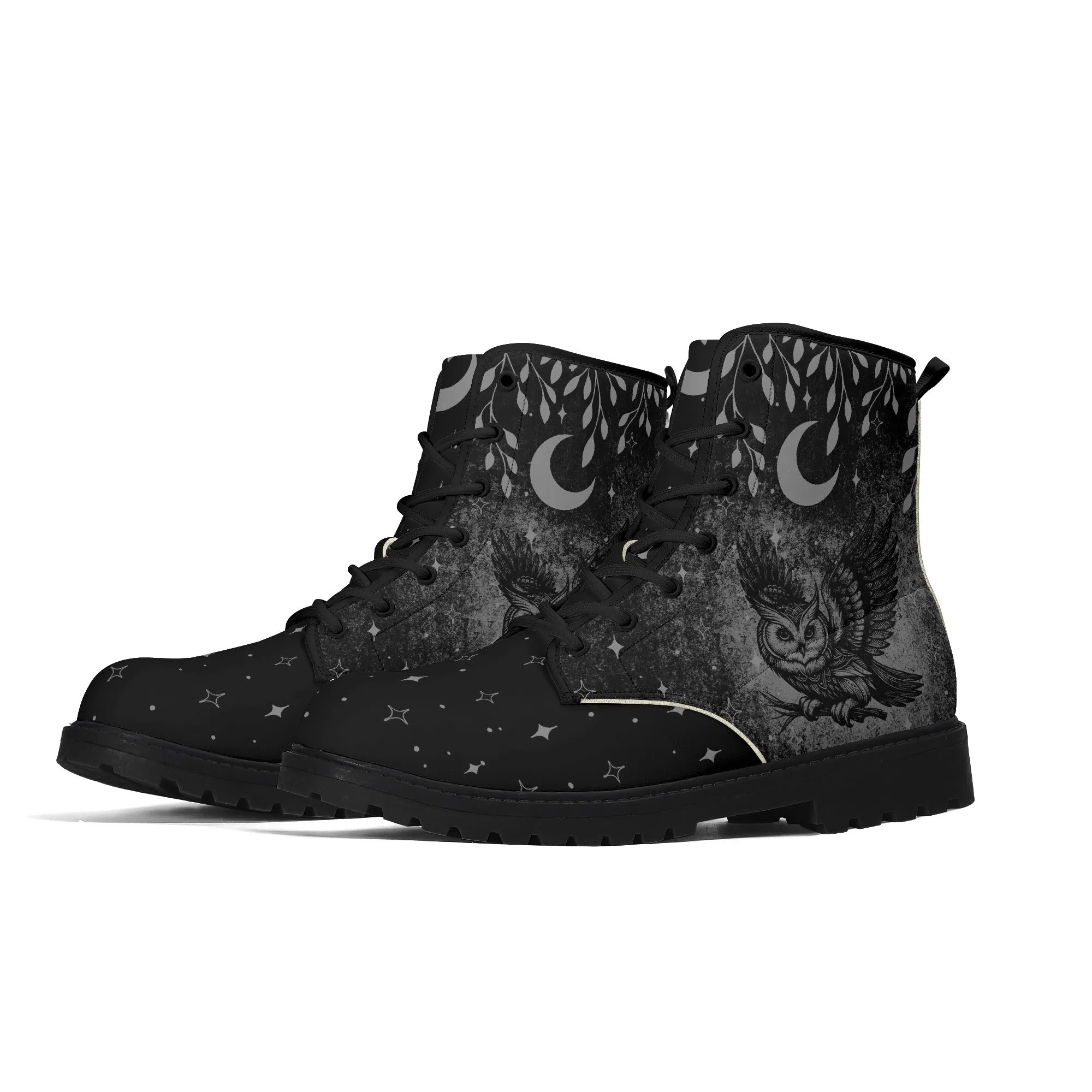 Mens Black Owl Vegan Boots