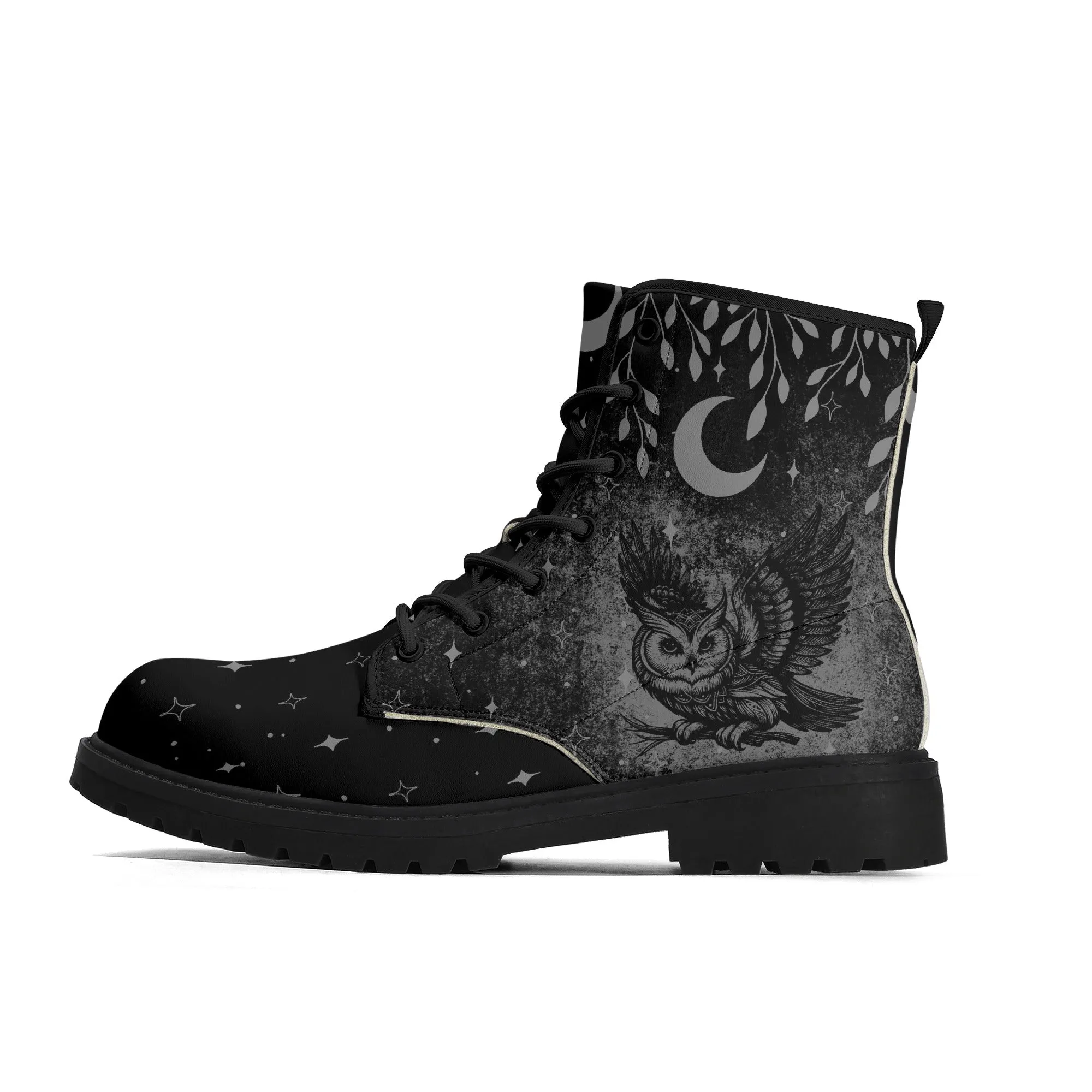Mens Black Owl Vegan Boots