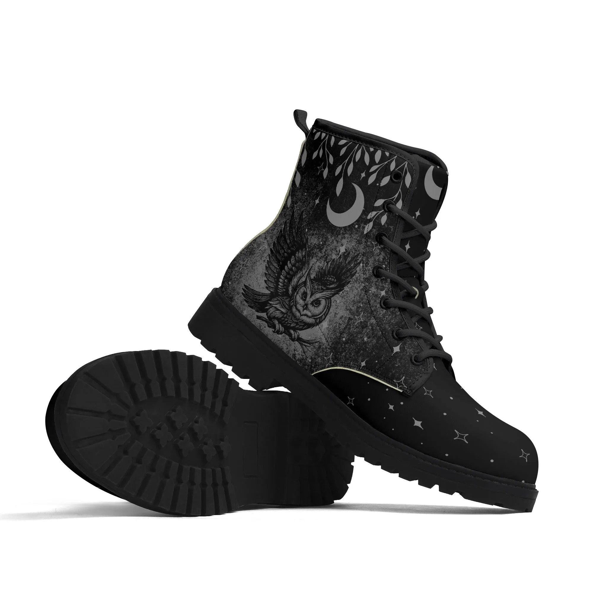 Mens Black Owl Vegan Boots
