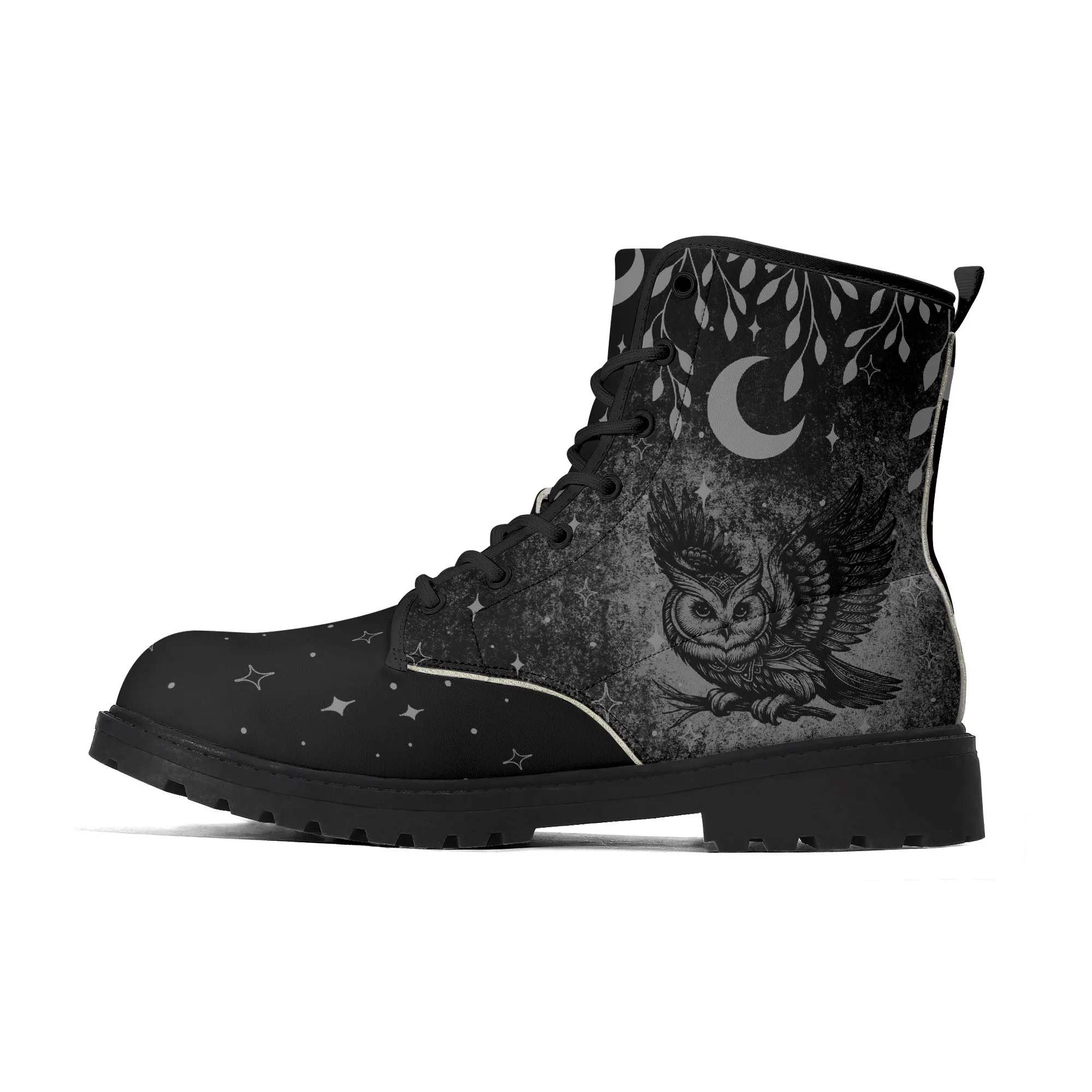 Mens Black Owl Vegan Boots