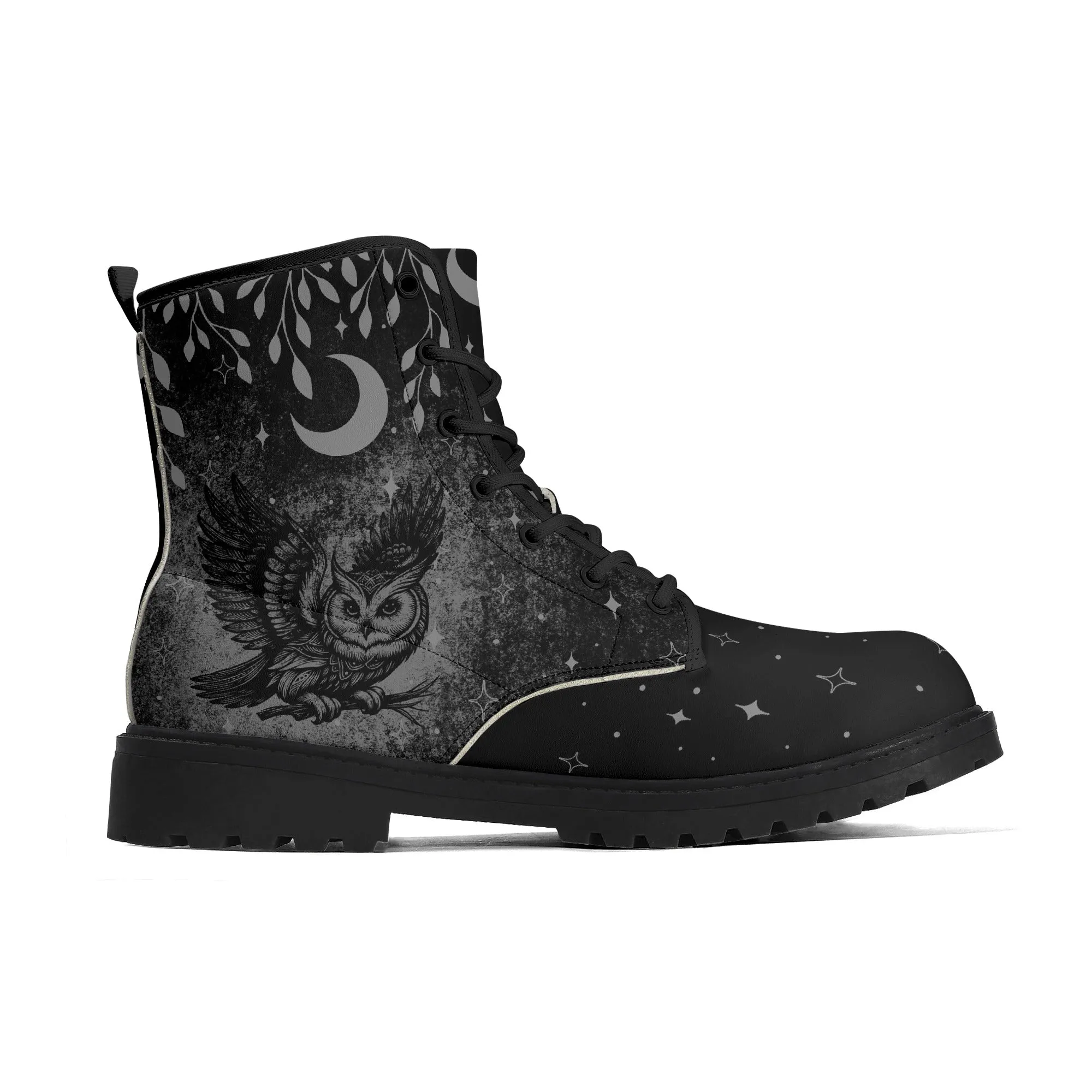 Mens Black Owl Vegan Boots