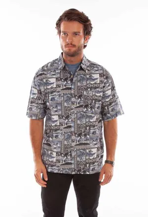 Men's Farthest Point Collection Shirt: Short Sleeve Batik Hawaiian Midnight Sky