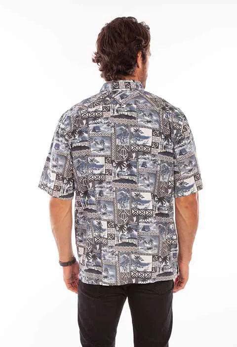 Men's Farthest Point Collection Shirt: Short Sleeve Batik Hawaiian Midnight Sky