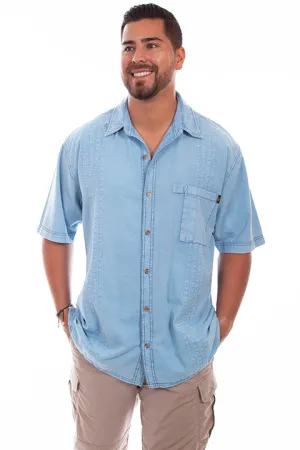 Men's Farthest Point Collection Shirt: Short Sleeve Traveler Sky Blue