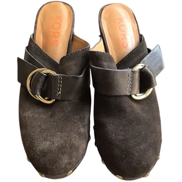 Michael Kors Heeled Mule Dorchester in Dark Brown Suede