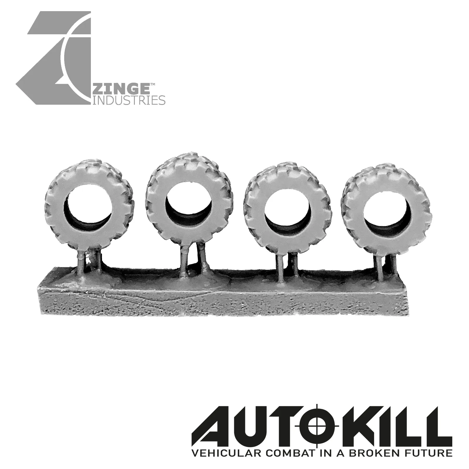 Military Tyres 13mm Diameter - 20mm Scale - Set of 4 - Suitable for Autokill and Gaslands games