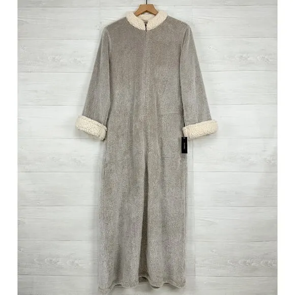 Natori Plush Fleece Robe Sherpa Lounger Size S Faux Fur Warm Cozy Housecoat Zip