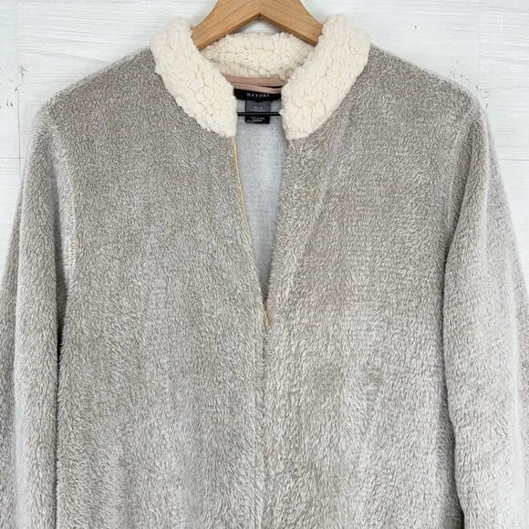 Natori Plush Fleece Robe Sherpa Lounger Size S Faux Fur Warm Cozy Housecoat Zip