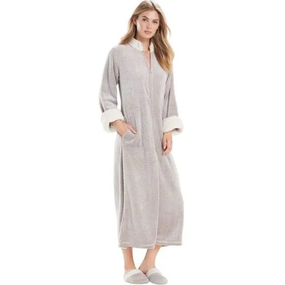 Natori Plush Fleece Robe Sherpa Lounger Size S Faux Fur Warm Cozy Housecoat Zip