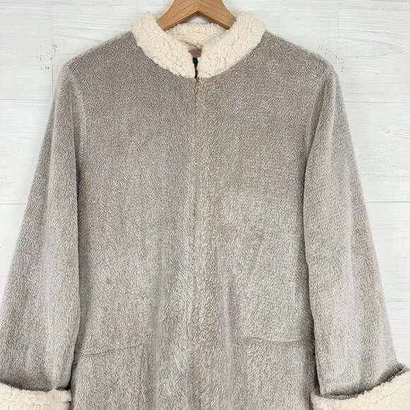 Natori Plush Fleece Robe Sherpa Lounger Size S Faux Fur Warm Cozy Housecoat Zip