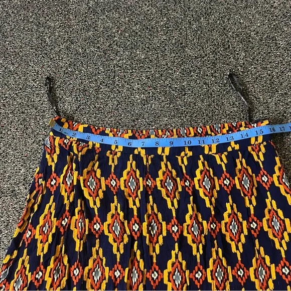 Navy Mixed Tribal &amp; Chevron Print Midi Maxi Flowy Boho Relaxed Fit Skirt Sz XL