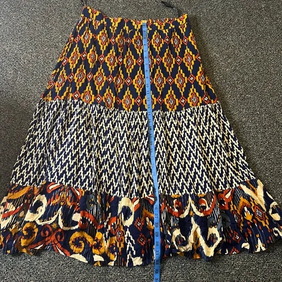 Navy Mixed Tribal &amp; Chevron Print Midi Maxi Flowy Boho Relaxed Fit Skirt Sz XL