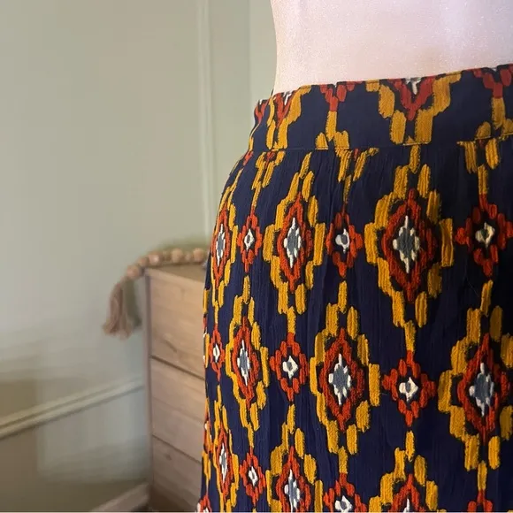 Navy Mixed Tribal &amp; Chevron Print Midi Maxi Flowy Boho Relaxed Fit Skirt Sz XL