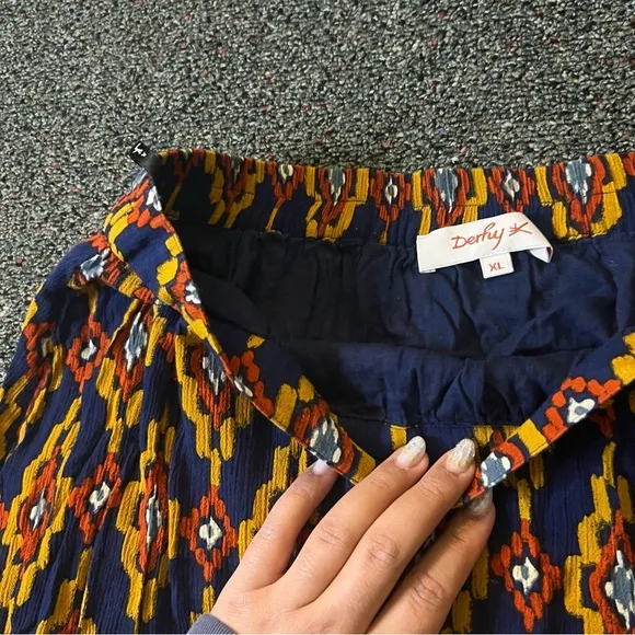 Navy Mixed Tribal &amp; Chevron Print Midi Maxi Flowy Boho Relaxed Fit Skirt Sz XL