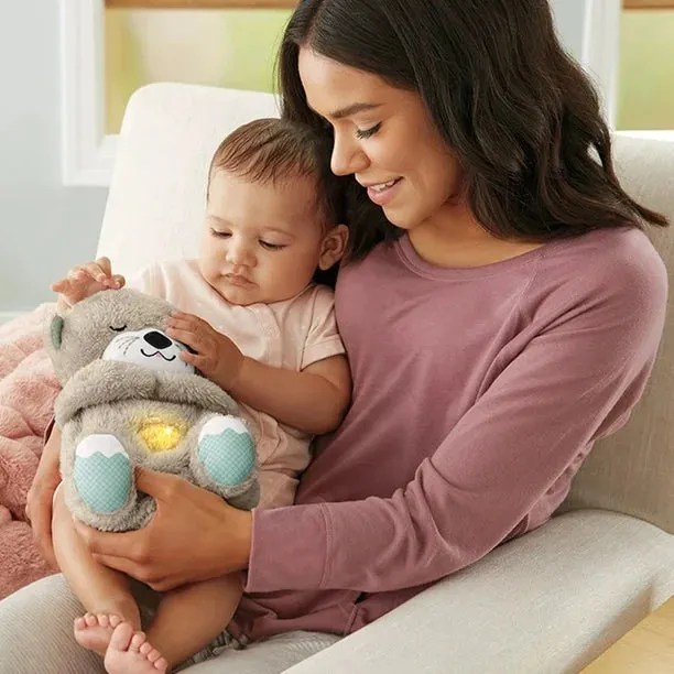 New Baby Breath Baby Bear Soothes Otter Plush Toy Doll Toy Child Soothing Music Sleep Companion Sound And Light Doll Toy Gifts, BLUE
