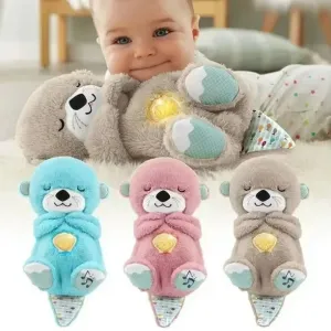 New Baby Breath Baby Bear Soothes Otter Plush Toy Doll Toy Child Soothing Music Sleep Companion Sound And Light Doll Toy Gifts, PINK