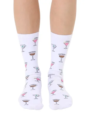 Novelty Graphic Crew Socks - Martinis on My Mind - White