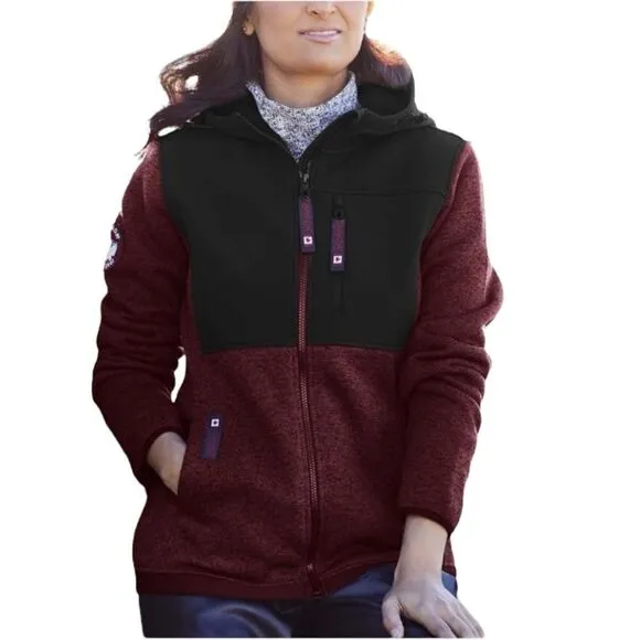 NWT Canada Gear Wine &amp; Black Hooded Zip-Up Fleece Jacket, Size M
