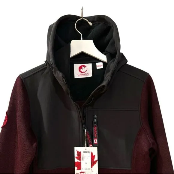 NWT Canada Gear Wine &amp; Black Hooded Zip-Up Fleece Jacket, Size M