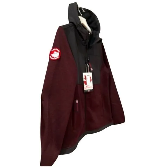 NWT Canada Gear Wine &amp; Black Hooded Zip-Up Fleece Jacket, Size M