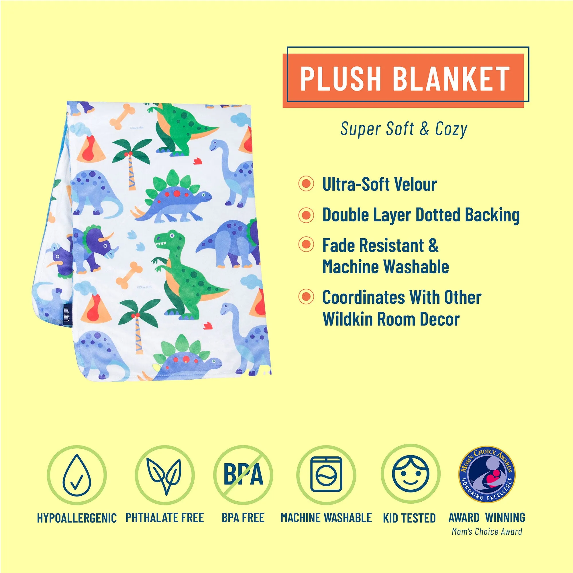 Personalized Plush Minky Dot Baby Blanket - Wildkin - Dinosaurs