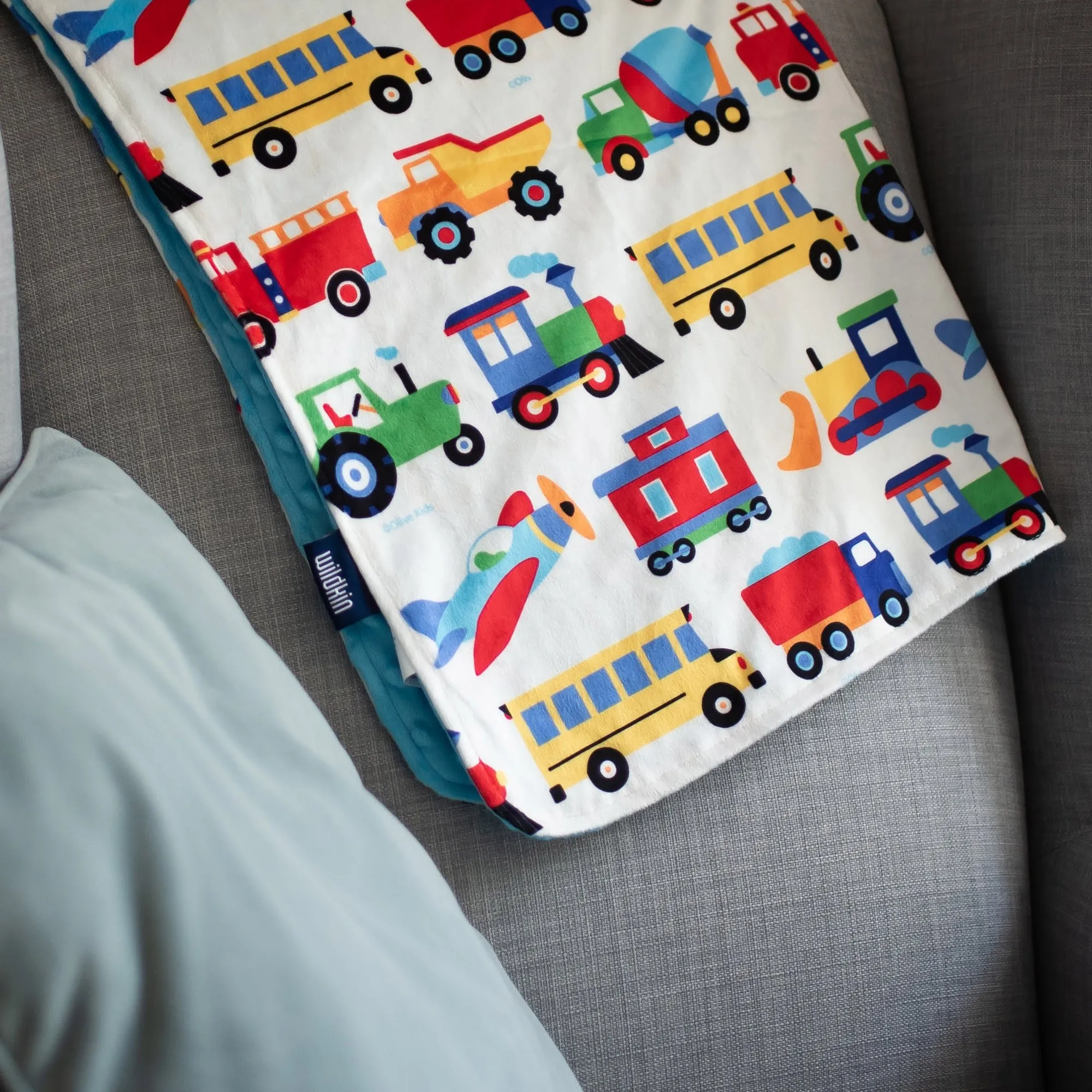 Personalized Plush Minky Dot Baby Blanket - Wildkin - Trains Planes
