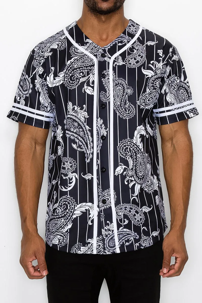 Pinstripe Bandana Baseball Jersey - Black