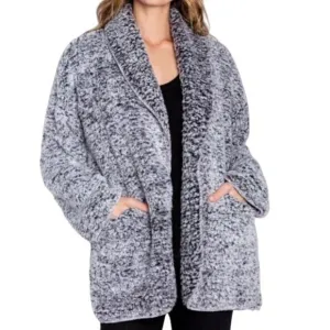 PJ Salvage Cozy Shearling Cardigan Choose Happiness RECOCA Black